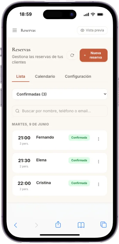 Reservations dashboard - Shift management, services and availability settings