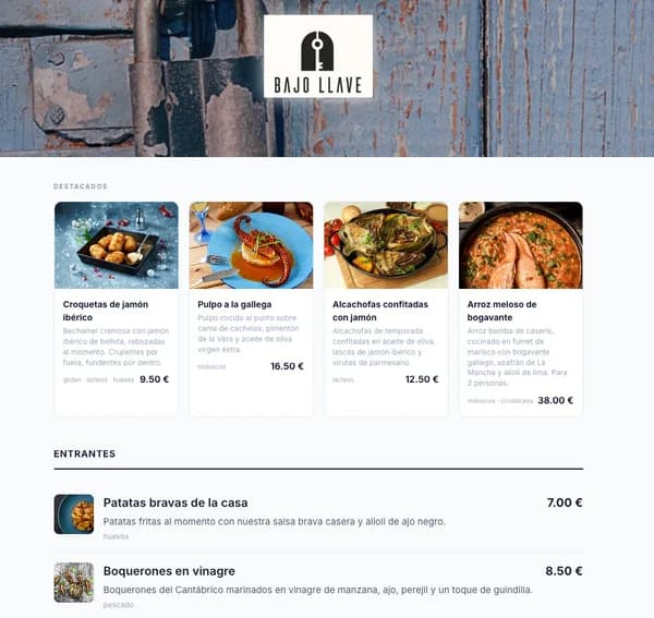 slate template — Digital menu and reservations example
