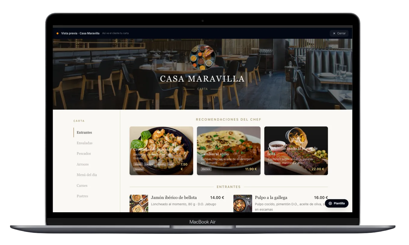 Digital menu and reservation management platform on desktop
