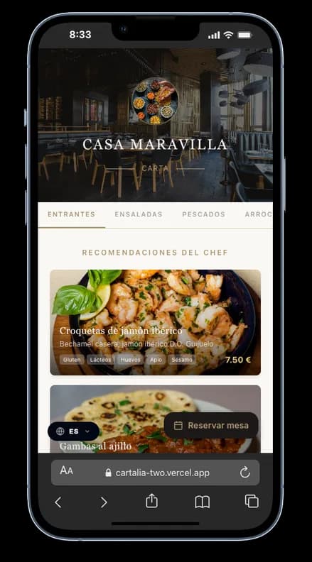 Responsive mobile interface for the digital QR menu